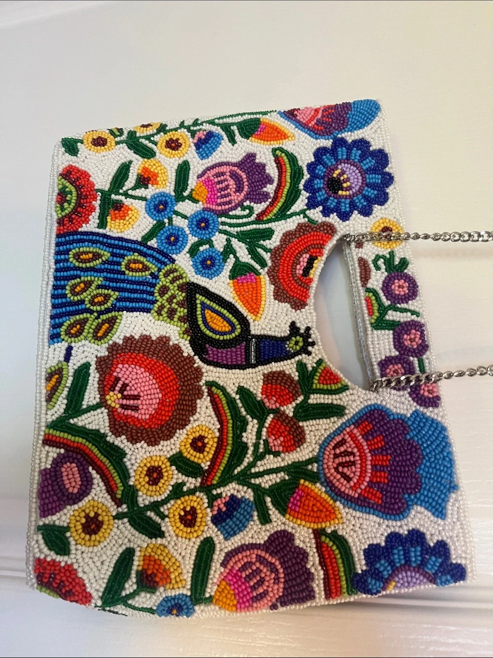 Colorful Beaded Floral Peacock clutch